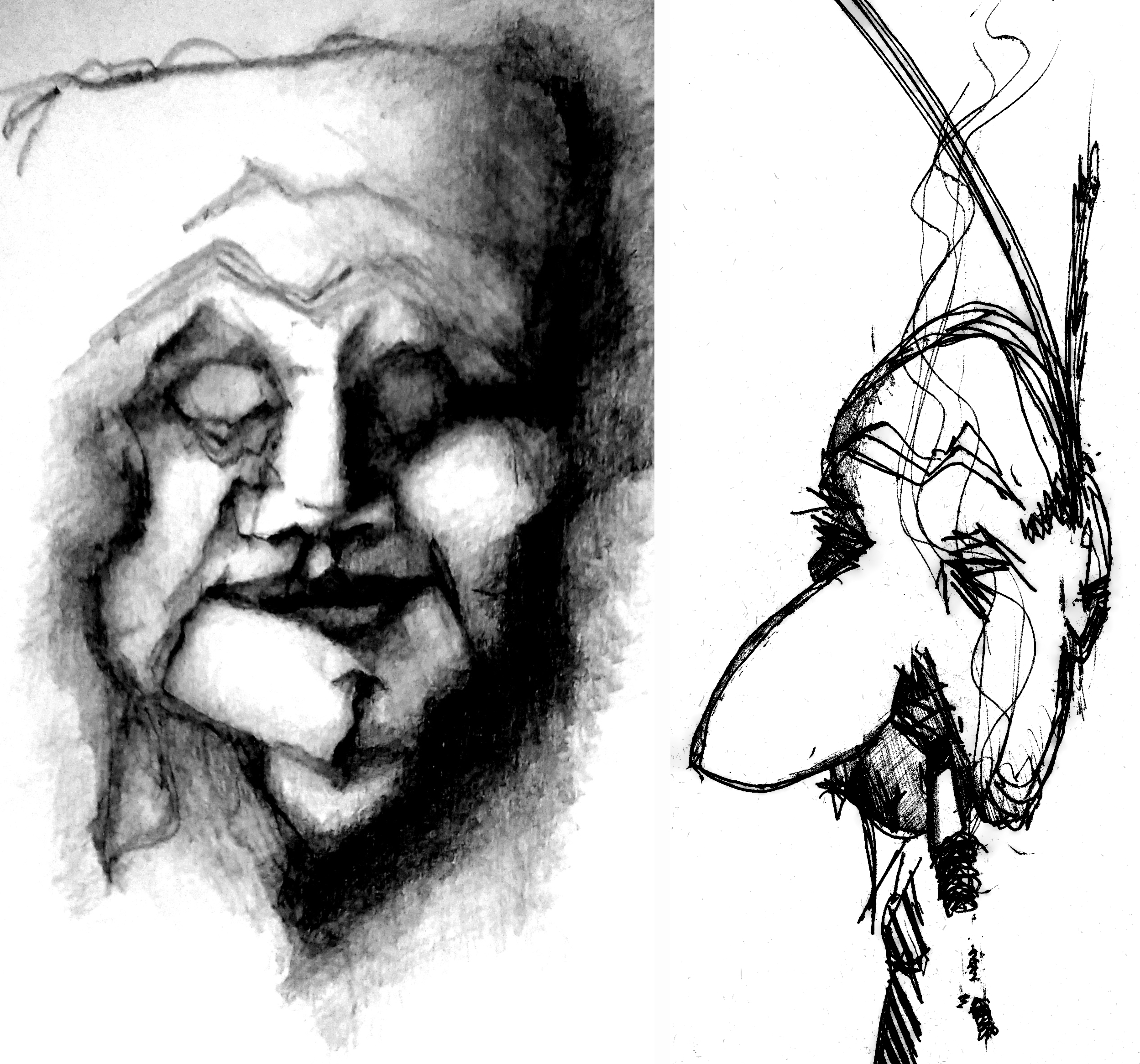 Old Woman with Blank Expression & Bloke with Fag
